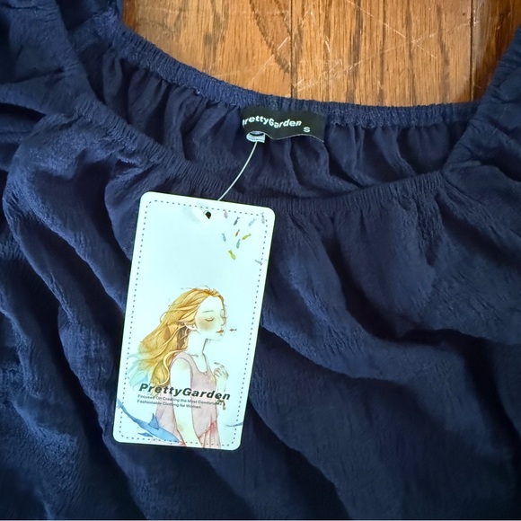 Navy Blue Puff Sleeve Maxi Dress - Picture 2 of 6